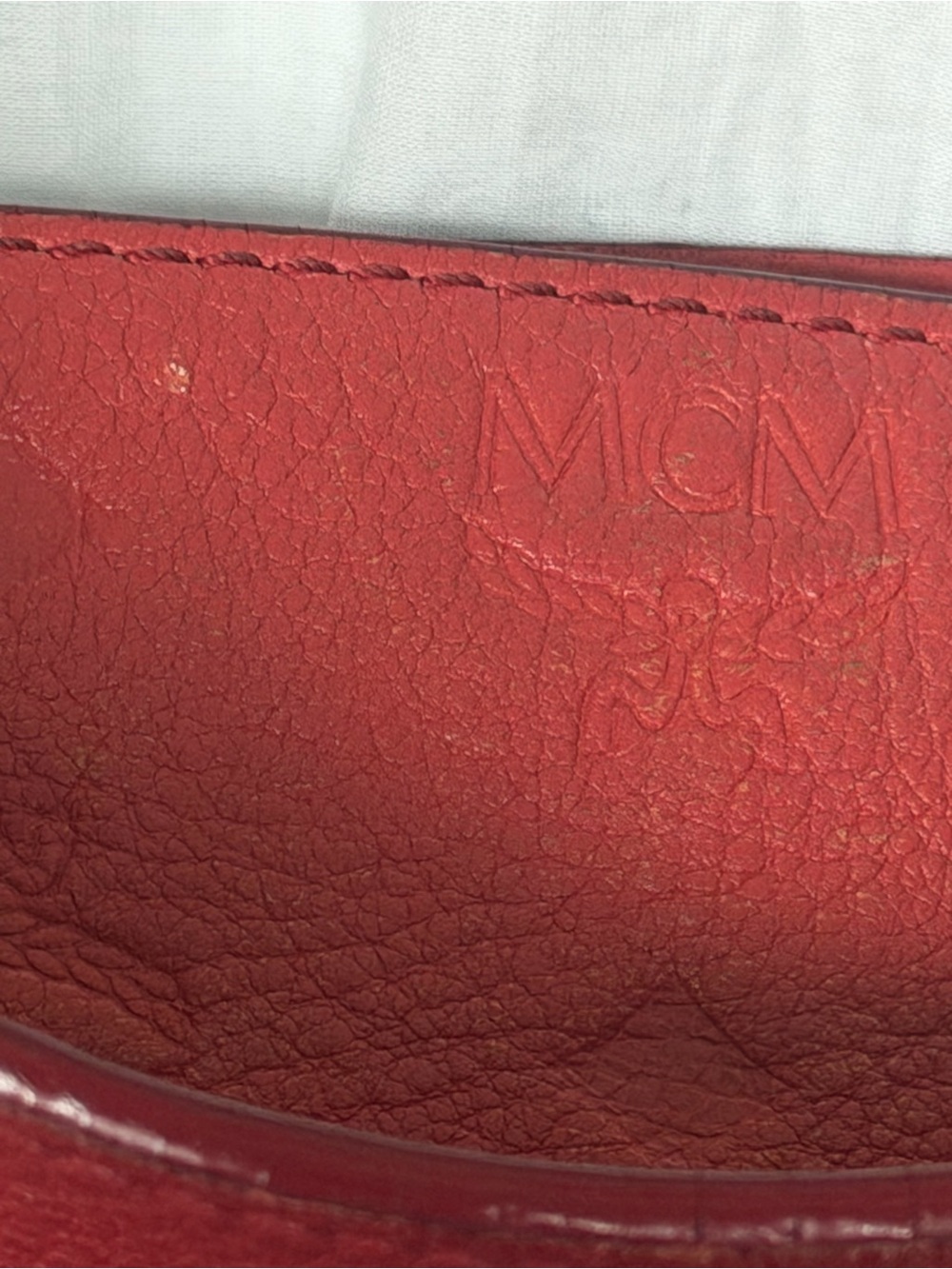 MCM Red Embossed Leather Shoulder Hobo - Picture 5 of 12